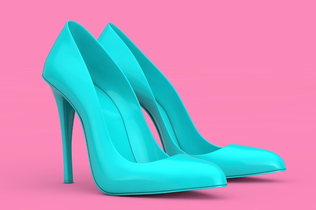 Zapatos de Wooman de tacones altos azules en representación 3d de estilo duotono