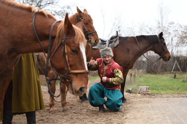 Zaporozhye cossack do exército zaporozhye em traje nacional