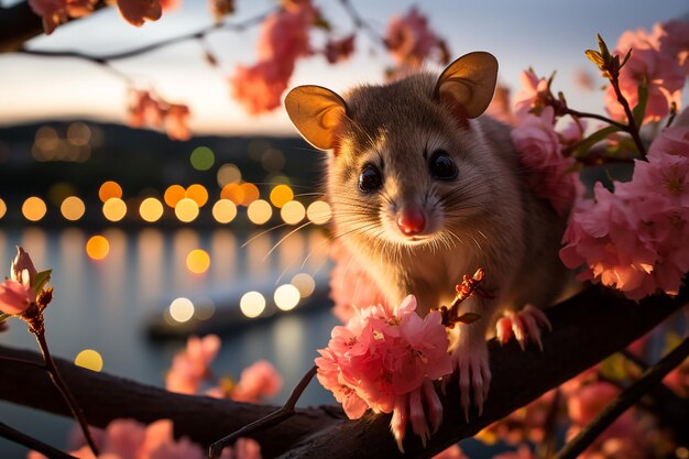 Foto una zarigüeña posada en una rama de árbol generada por ai