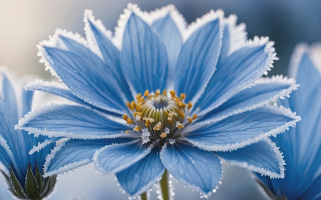 Foto zart gefrorene blaue blume makro-natur