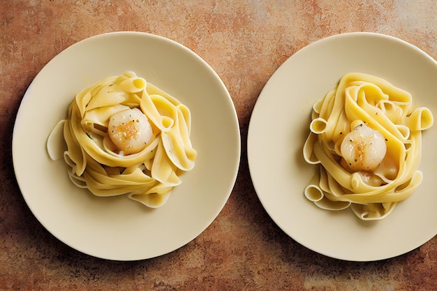 Zart gekochte gebratene Jakobsmuscheln mit köstlicher Pasta als Beilage