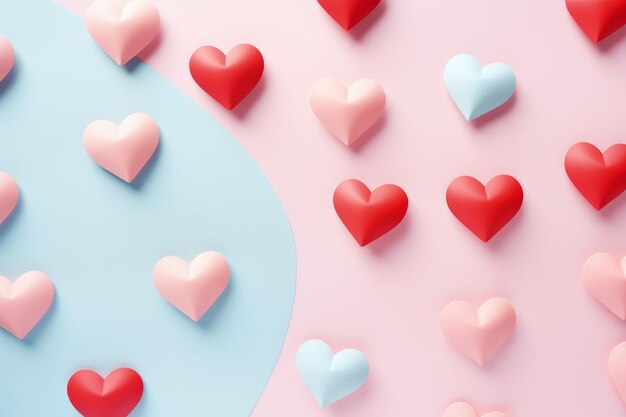 Zart kleine Herzen auf einem pastellfarbenen Hintergrund bilden ein weiches Design, das perfekt für eine Valentinstagskarte und Liebesfeiern ist