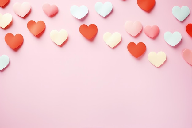 Zart kleine Herzen auf einem pastellfarbenen Hintergrund schaffen ein weiches Design, das perfekt für eine Valentinstagskarte und Liebesfeiern ist