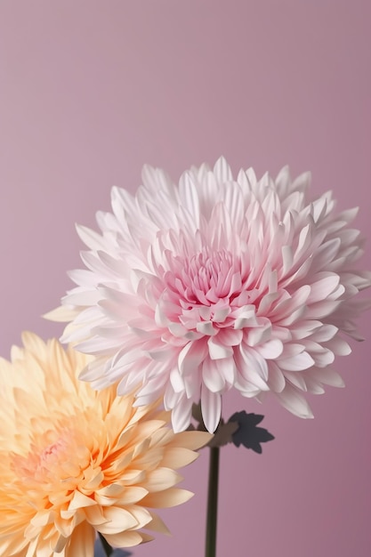 Zarte Chrysanthemenblüten auf pastellrosa Hintergrund