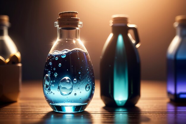 Foto zarte glasflaschen, natürliches licht, hd-nahaufnahme, atmosphärische hintergrundillustration