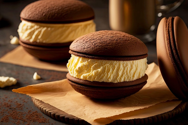 Zarte leckere Sahnetorten zum Nachtisch hausgemachter Whoopie Pie