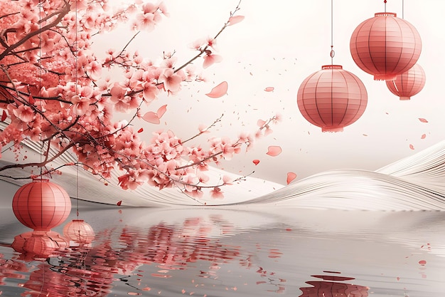 Zartes Kirschblütenwasser mit Sakura-Blütenblatt-Texturen Fal Kreative Hintergrunddekorationskollektion