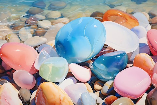 Zauberhafte Glassteine Eine ruhige Strandlandschaft in hellrosa und himmelblauen Farbtönen