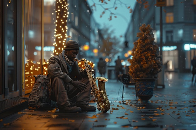 Zauberhafte Melodien eines Straßenmusikers Saxophon