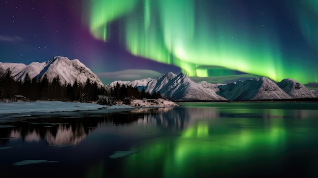 Zauberhafte Nordlichter reflektieren auf ruhigem Wasser