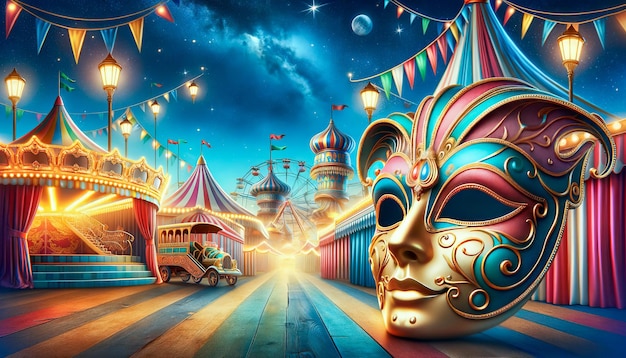 Foto zauberhafter karnevalsabend mit einer alten maskerade-maske