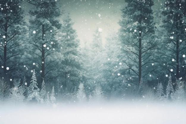 Zauberhafter Wald mit Schnee und Weihnachtsrand, perfekt für Feiertagsgrußkarten
