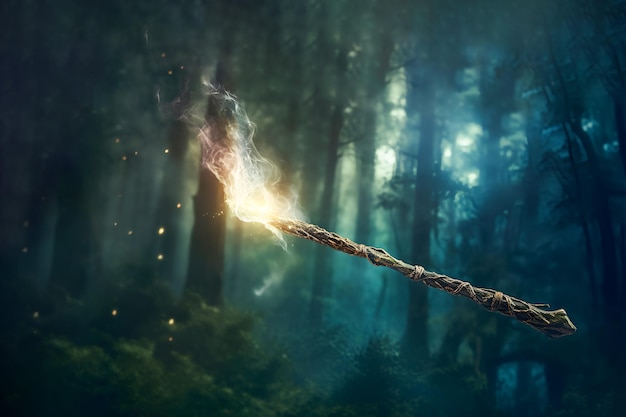 Zauberstab mit Funkel-Effekt auf Waldgrund