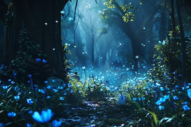 Zauberwald mit biolumineszierender Flora und Faun