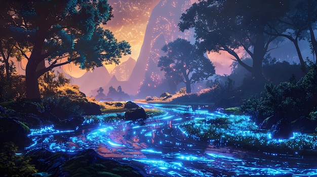 Zauberwald mit biolumineszierender Flussbreite