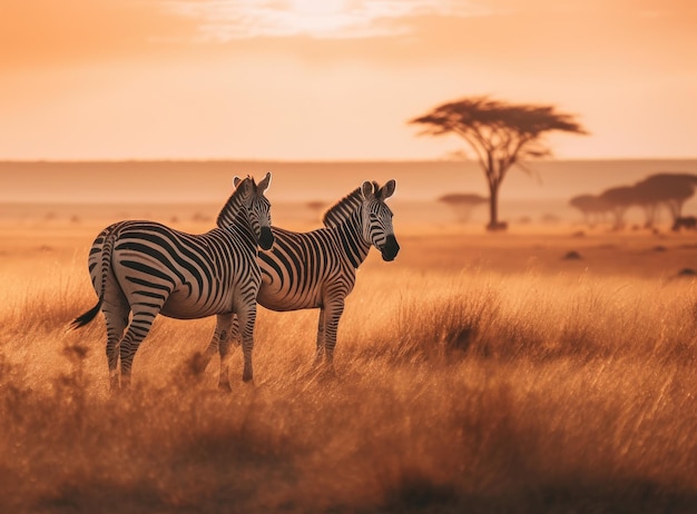 Zebra ao pôr do sol no Parque Nacional Serengeti África Tanzânia