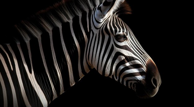 Zebra auf schwarzem Hintergrund, erstellt mit generativer KI-Technologie