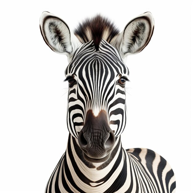 Zebra brincalhona em close-up Estupendo desenho plano ultra-claro de 8k em fundo branco