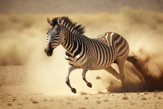 Zebra correndo pela savana africana Criada com tecnologia generativa de IA