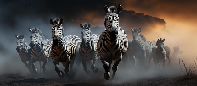 Zebra corriendo en la niebla