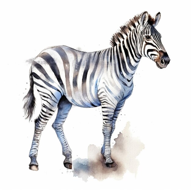 Zebra de pé na sujeira com um fundo branco generativo ai