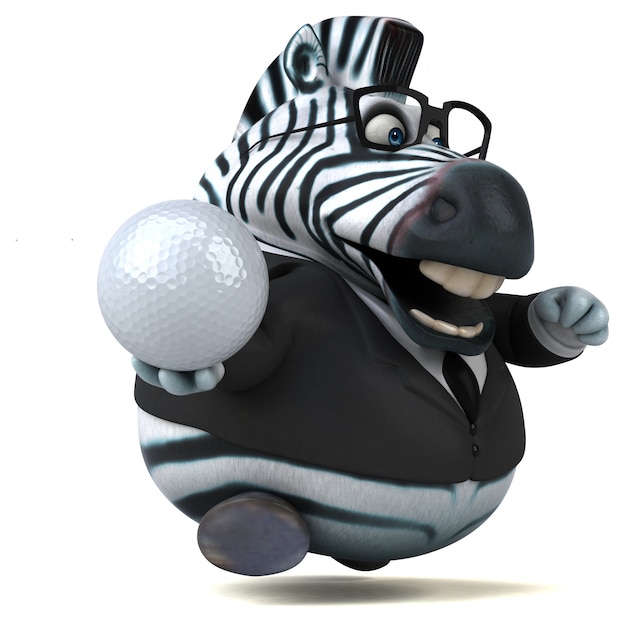 Zebra divertida com bola de golfe branca