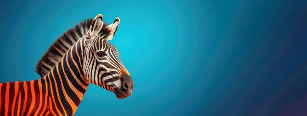 Zebra em fundo azul Conceito de Proteção de Ruminantes Selvagens Dia Internacional da Zebra