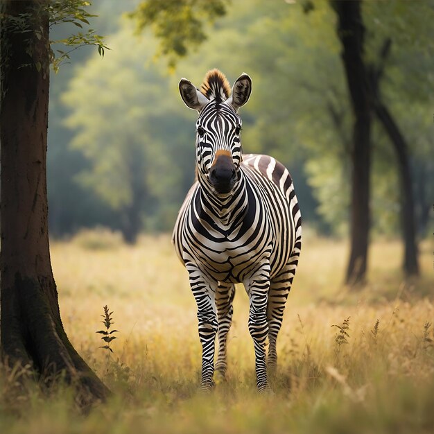 Zebra em pé no campo na floresta gerada por IA