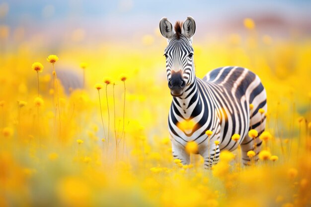 Zebra entre flores silvestres amarelas