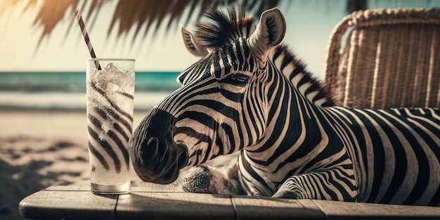 Zebra está de vacaciones de verano en un balneario y se relaja en la playa de verano