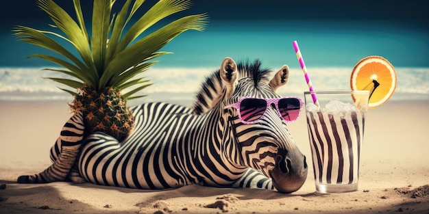 Zebra está de vacaciones de verano en un balneario y se relaja en la playa de verano