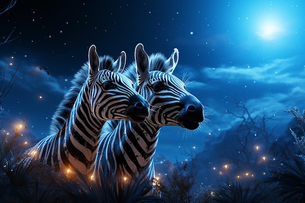 Zebra in der Prärie unter dem Mondlicht Fantasie