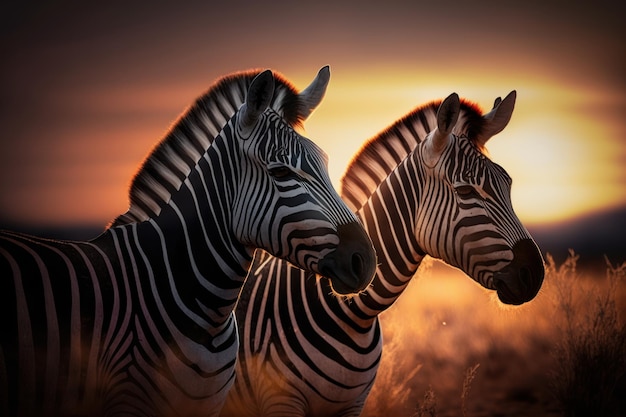 Zebra in der Savanne Afrikanische Wildtiere auf Sonnenuntergang Hintergrund Afrika-Tag Generative Ai erstellt