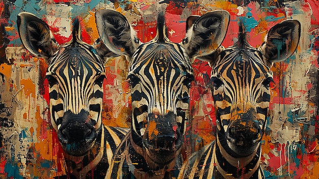 Foto zebra-köpfe auf farbenfrohem grunge-hintergrund mit grunge-textur