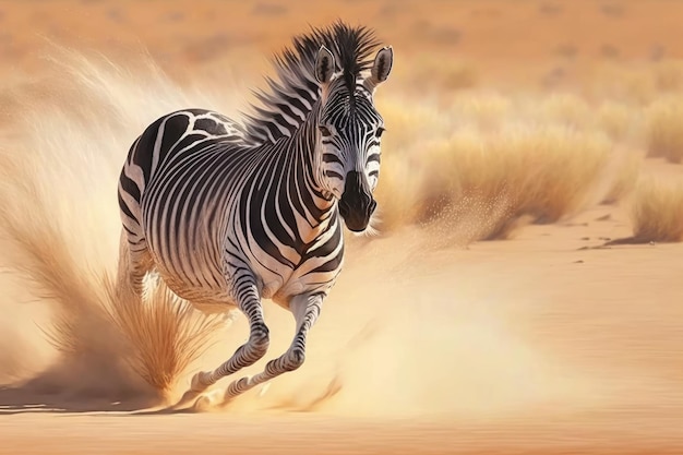 Zebra läuft durch die afrikanische Savanne Erstellt mit generativer KI-Technologie