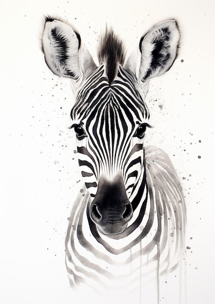 Zebra mit schwarzen und weißen Streifen und weißem Hintergrund, generative KI