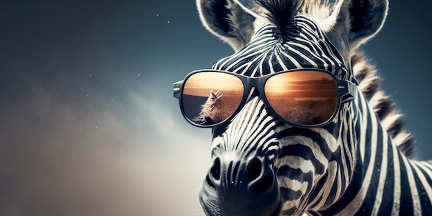 Zebra mit Sommersonnenbrille. sommer hintergrund