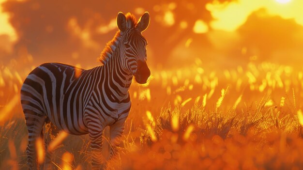 Foto zebra no habitat da natureza herbácea na savana ao pôr-do-sol ai gerado