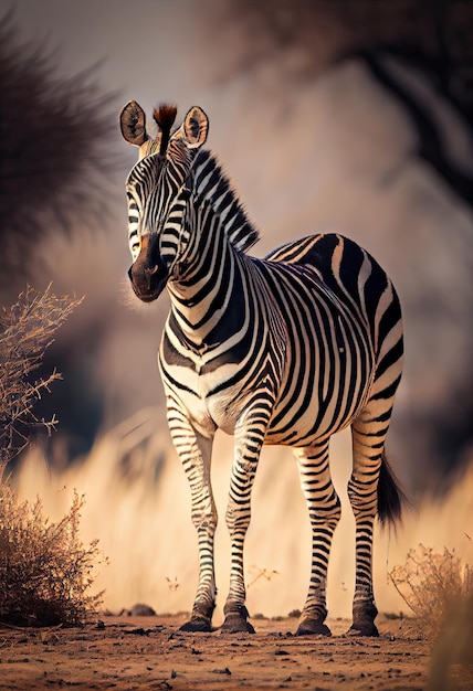 Zebra orgulhosamente posicionada na savana africana generativa ai