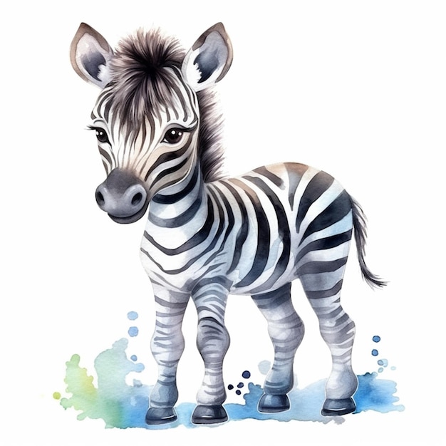 Zebra parada em aquarela com manchas azuis no corpo ai generativa