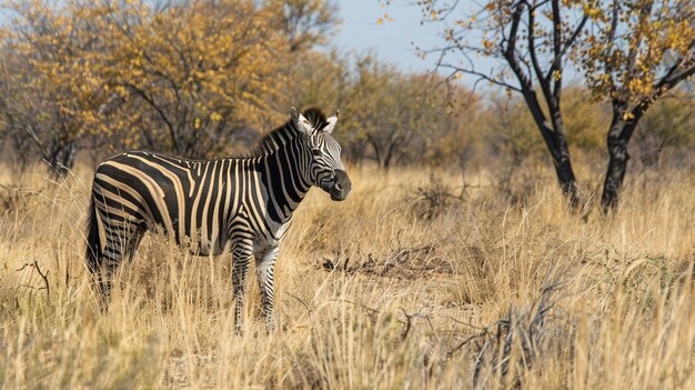 Zebra en el prado en otoño en la naturaleza