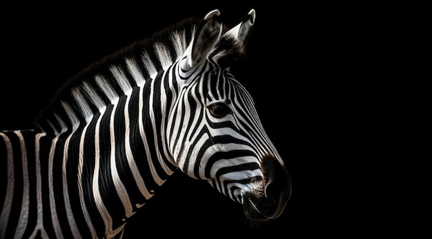 Zebra sobre un fondo negro creado con tecnología de IA generativa