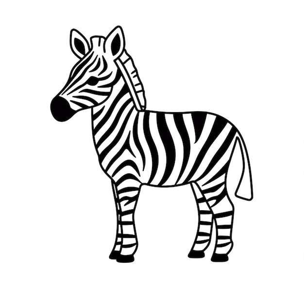 Zebra steht auf weißem Hintergrund mit schwarz-weißen Streifen generativ ai