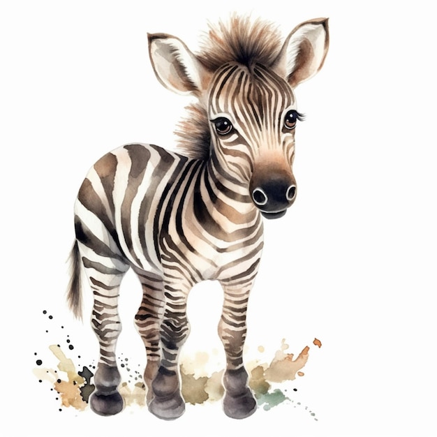 Zebra steht vor einem weißen Hintergrund mit einem generativen Aquarelleffekt