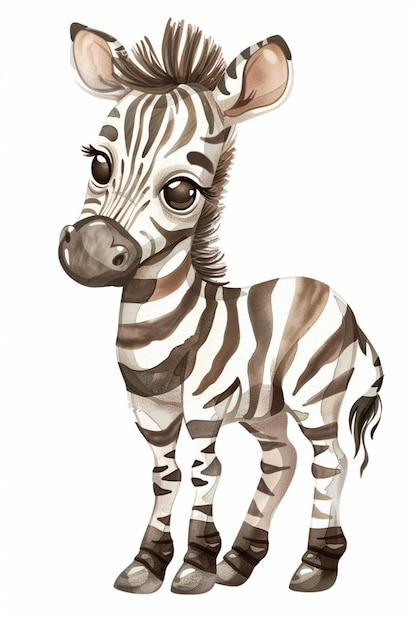 Foto zebra steht vor einem weißen hintergrund mit einem schwarz-weißen streifen generativ ai