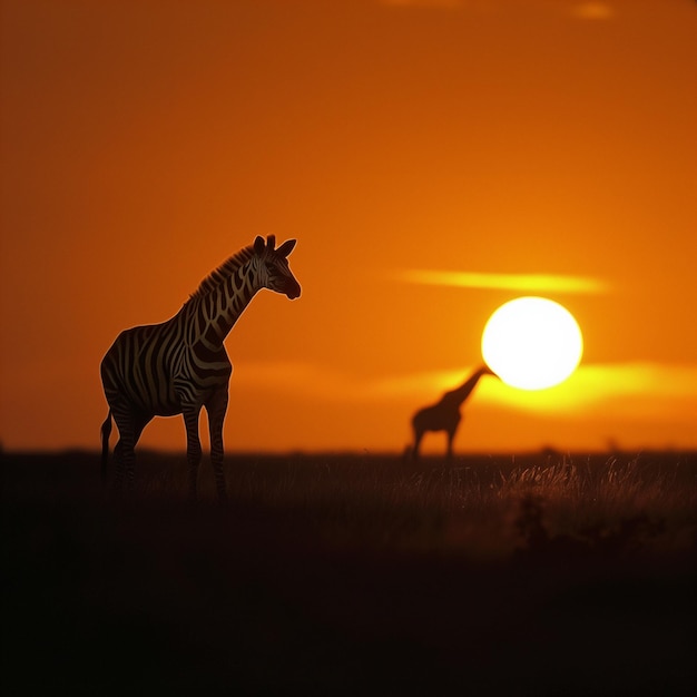 Foto zebras e animais selvagens ao pôr-do-sol