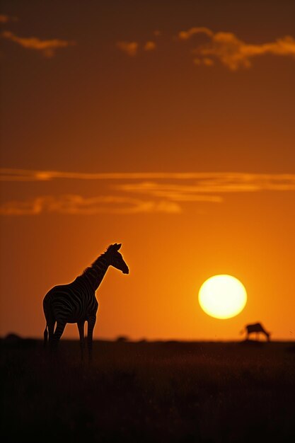 Foto zebras e animais selvagens ao pôr-do-sol