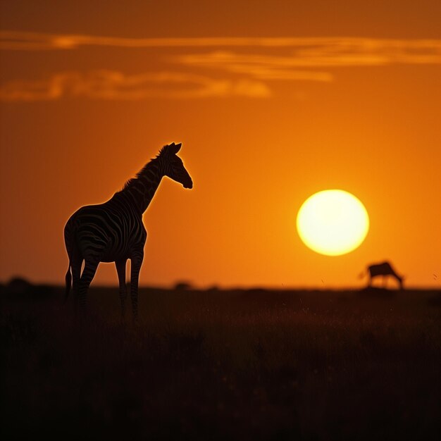 Foto zebras e animais selvagens ao pôr-do-sol