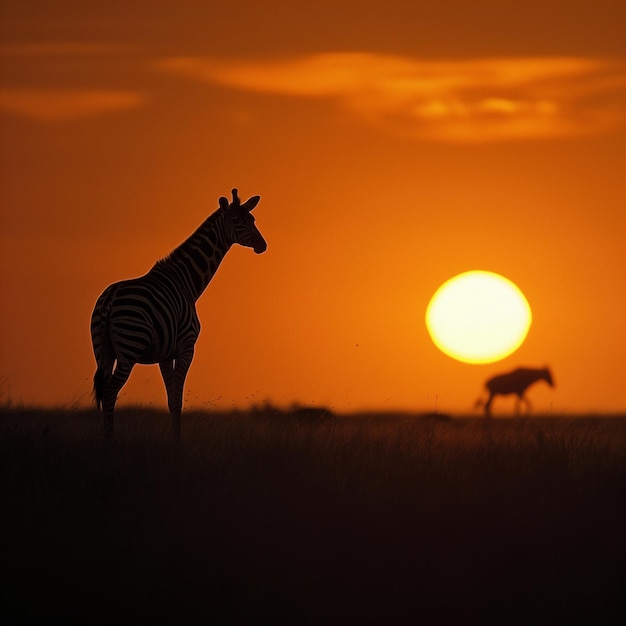 Foto zebras e animais selvagens ao pôr-do-sol