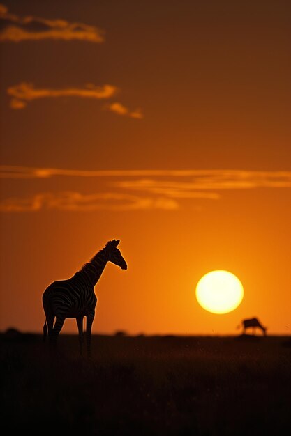 Zebras y gnus al atardecer